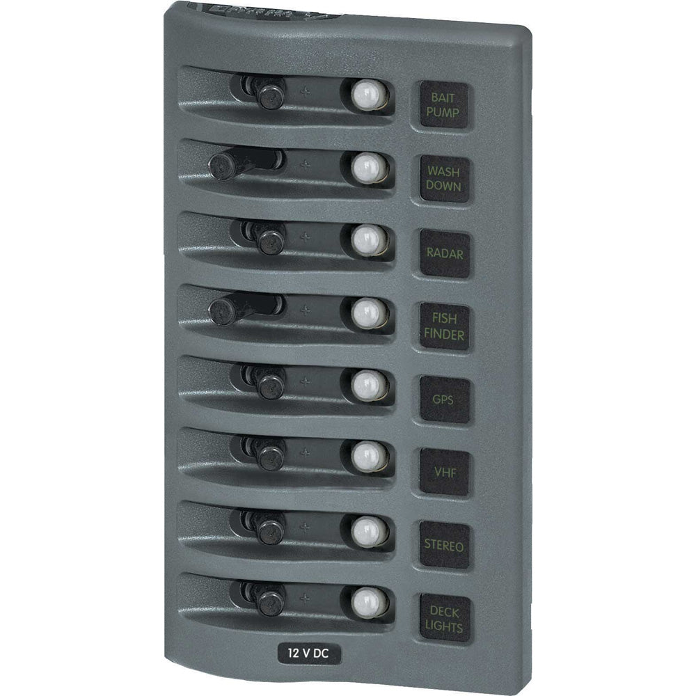 Blue Sea 4378 WeatherDeck Water Resistant Circuit Breaker Panel 8 Position Grey 4378