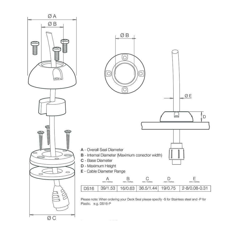Scanstrut DS16S Vertical Cable Seal Stainless Steel DS16S