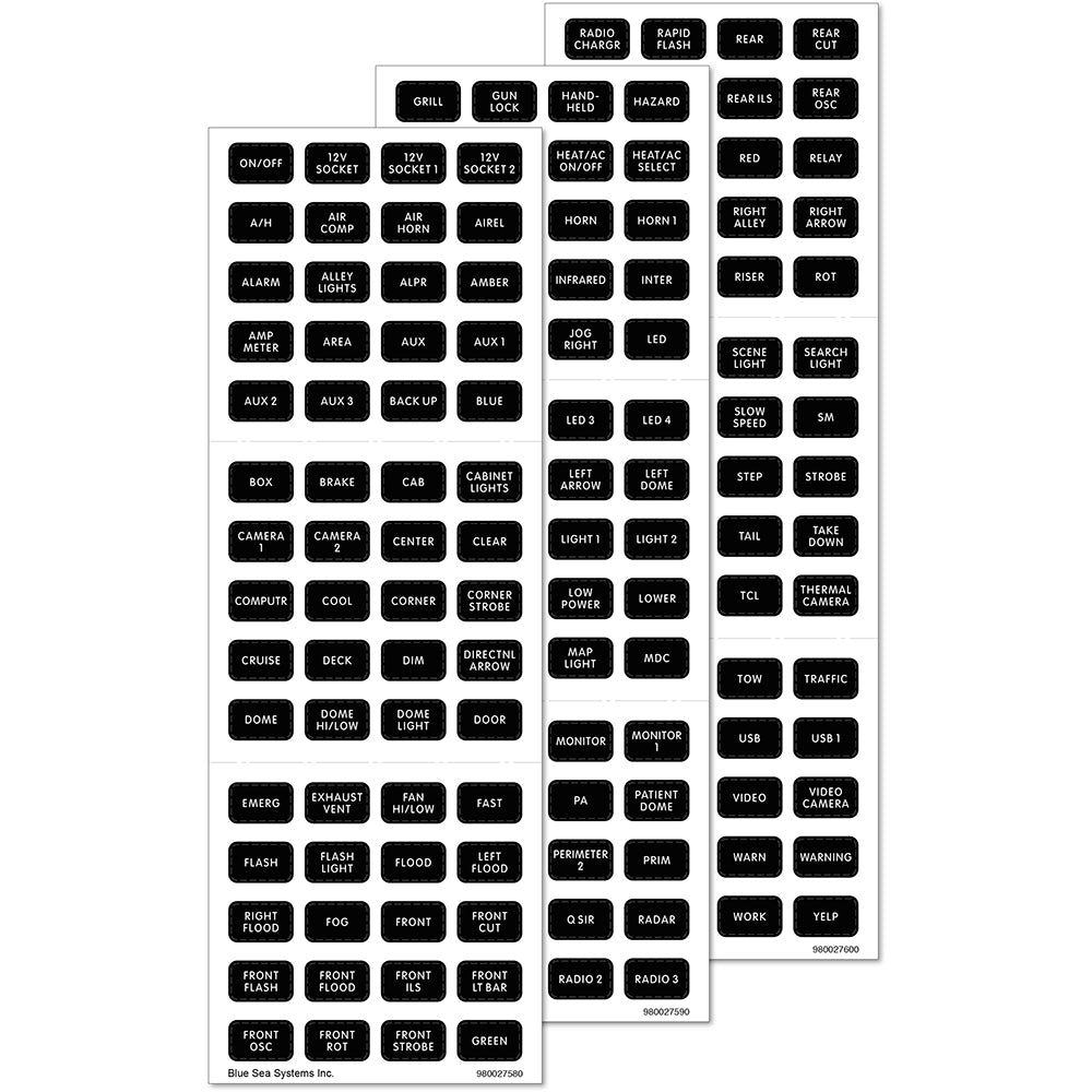 Blue Sea 7870 Black 180 Label Set Emergency Vehicles 7870