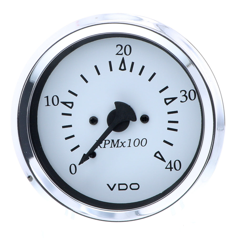 VDO Cockpit Marine 85MM 338 Diesel Tachometer 4000 RPM White DialChrome Bezel 33315273