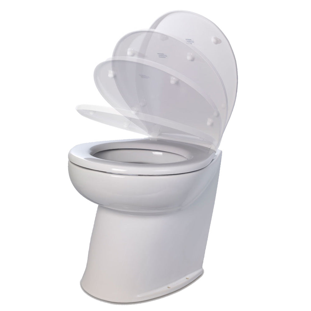 Jabsco Deluxe Flush 14 Angled Back 24V Freshwater Electric Marine Toilet wSolenoid Valve Soft Close Lid 580603024