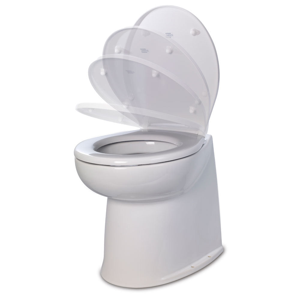 Jabsco Deluxe Flush 14 Straight Back 24V Raw Water Electric Marine Toilet wRemote Rinse Pump Soft Close Lid 582803024