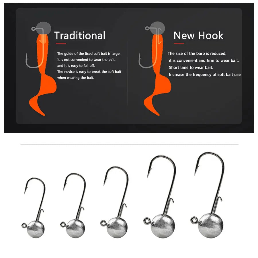 10pcs/lot big head jigs hook 1g-20g All size Round Ball Jig Head Hook