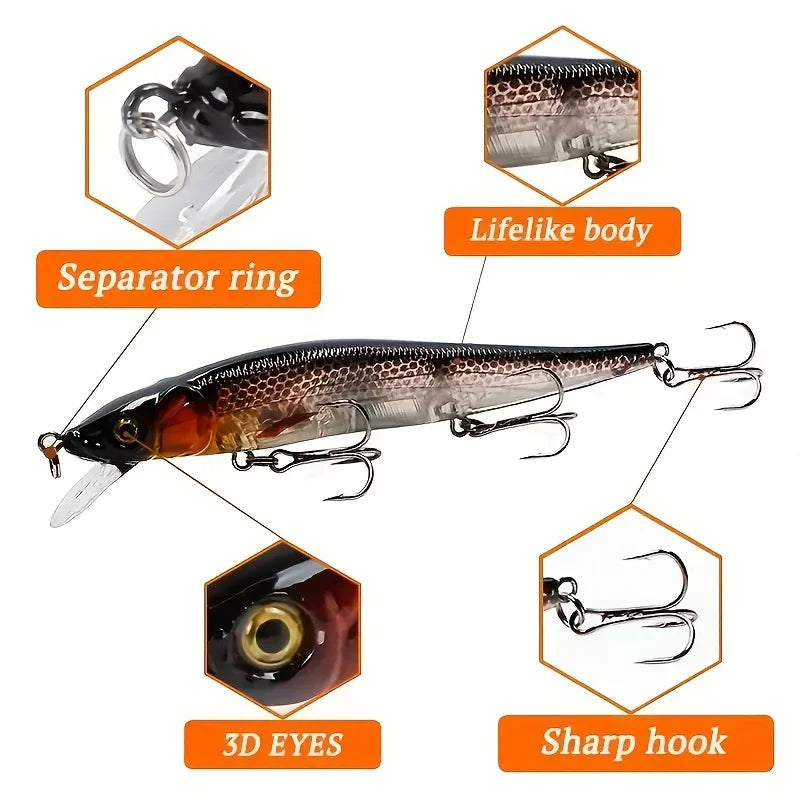 1pc 4.52inch/0.49oz Plastic Simulation Lure, Minnow Hard Bait With 3