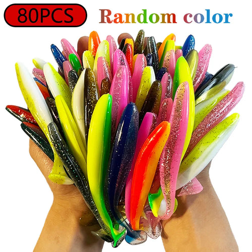 1-100pcs T Tail 70mm 90mm 120mm Shad Worm Soft Bait Artificial Bait