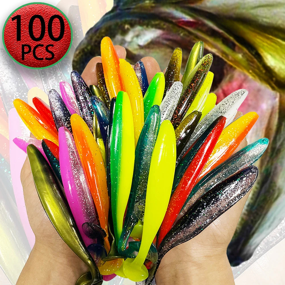 1-100pcs T Tail 70mm 90mm 120mm Shad Worm Soft Bait Artificial Bait