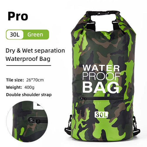 30L 15L Waterproof Dry Bags With Wet Separation Pocket Backpack For