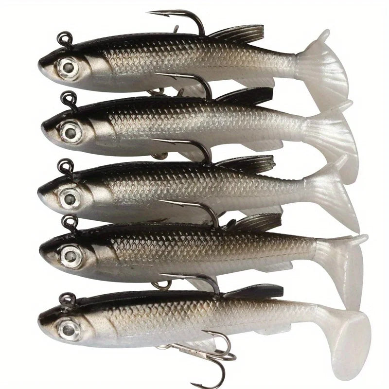 5pcs/Lot Jig Hook Silicone Soft Bait Set Swimbait 8cm 12.5g Fishing
