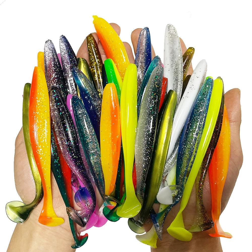 1-100pcs T Tail 70mm 90mm 120mm Shad Worm Soft Bait Artificial Bait