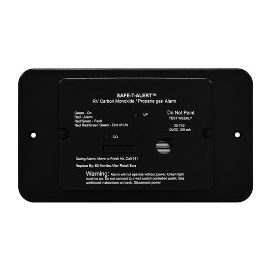 SafeTAlert 25 Series Flush Mount Dual Carbon MonoxidePropane Alarm wTrim Ring  Black  12V Hard Wire 25742TRBL