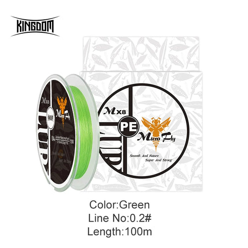 Kingdom Micro Fly 100M 150M Braid PE Fishing Line 8 Strand