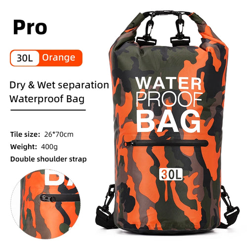 30L 15L Waterproof Dry Bags With Wet Separation Pocket Backpack For