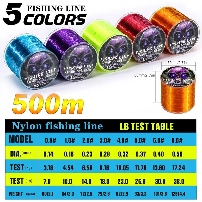 Sougayilang 500m Nylon Fishing Line Max Drag 7-38LB Super Stronger