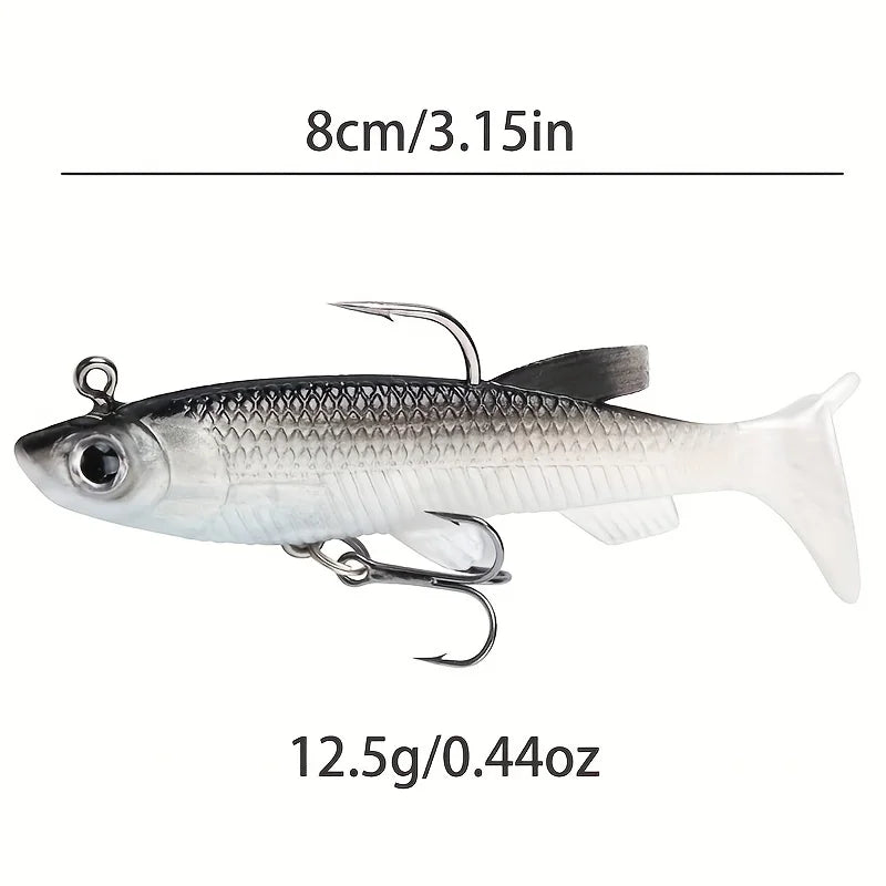 5pcs/Lot Jig Hook Silicone Soft Bait Set Swimbait 8cm 12.5g Fishing