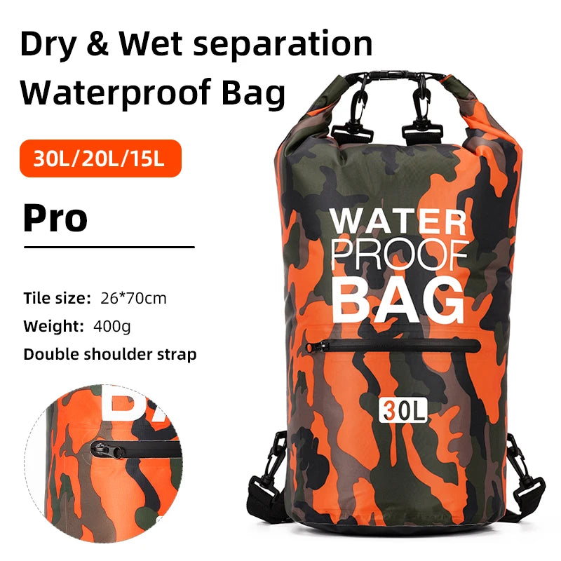 30L 15L Waterproof Dry Bags With Wet Separation Pocket Backpack For